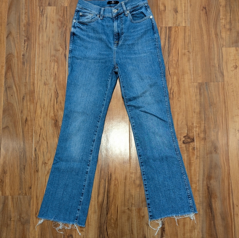 7 For All Mankind Women's 26 High Waist Slim Kick Medium Wash Raw Hem Denim Jean